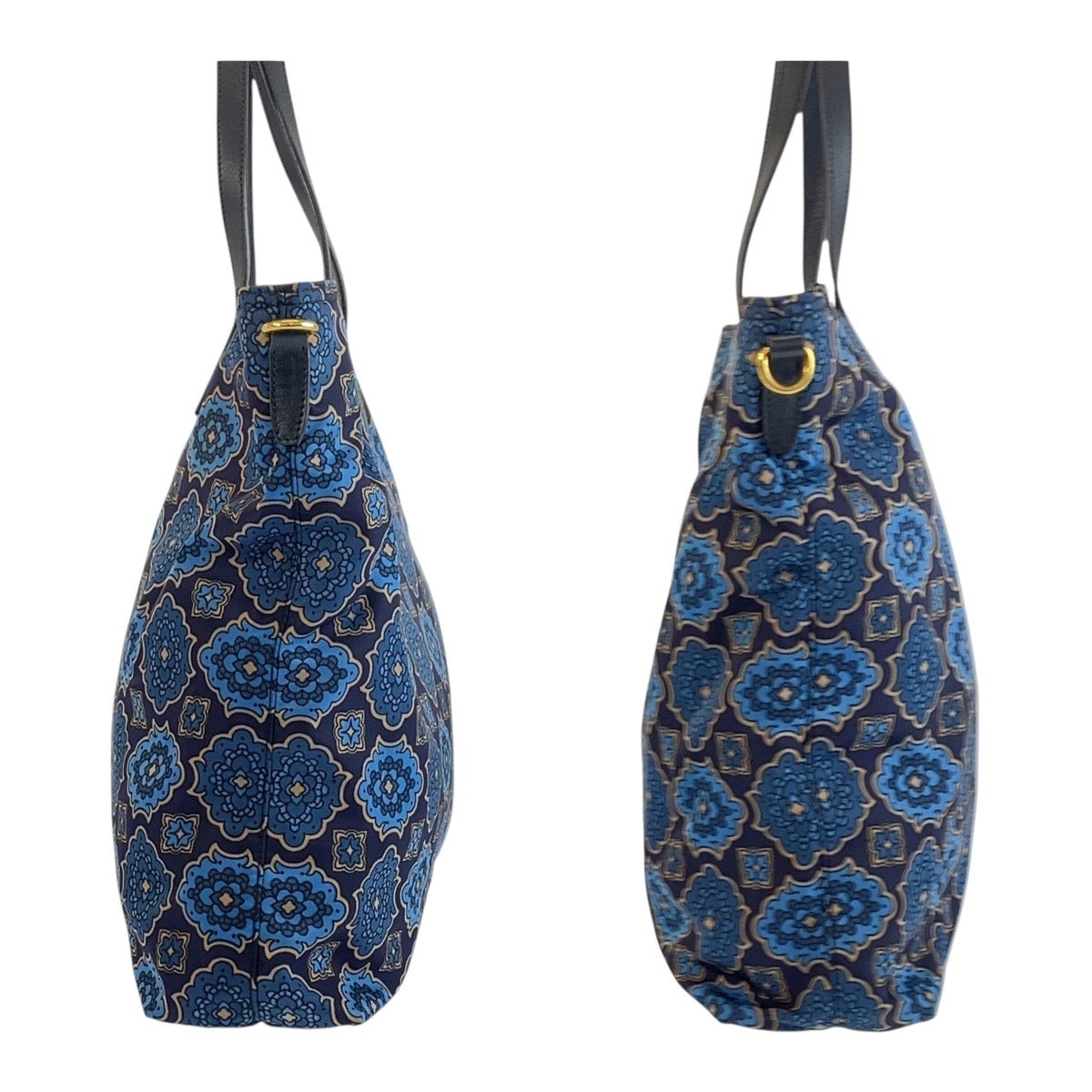 PRADA Tote Bag Nylon Blue Navy Gold Metal Test Triangle With logo
