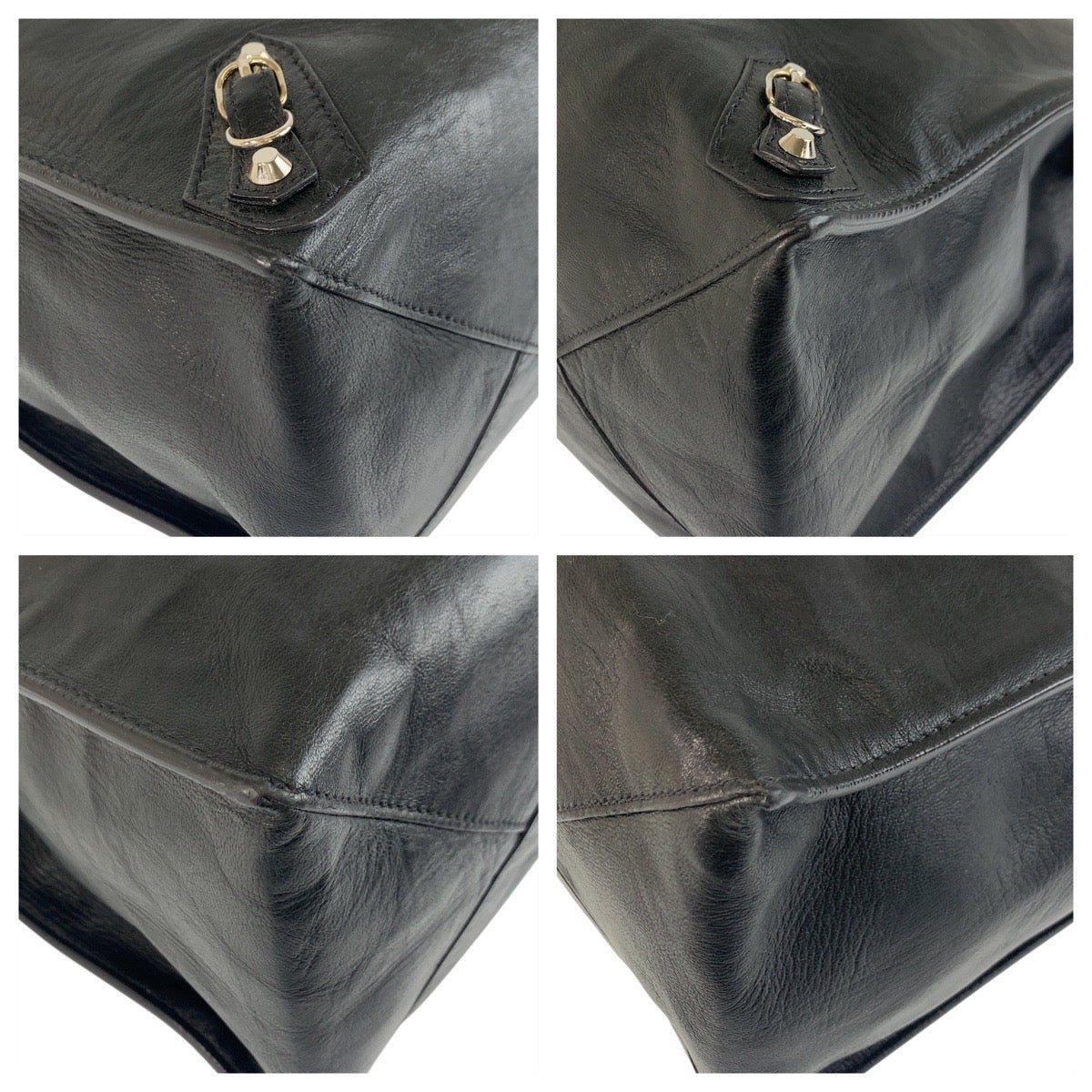 BALENCIAGA Tote Bag 236701 leather Black SilverMetal Tote Bag Shoulder Bag Unisex paper Women Used Authentic