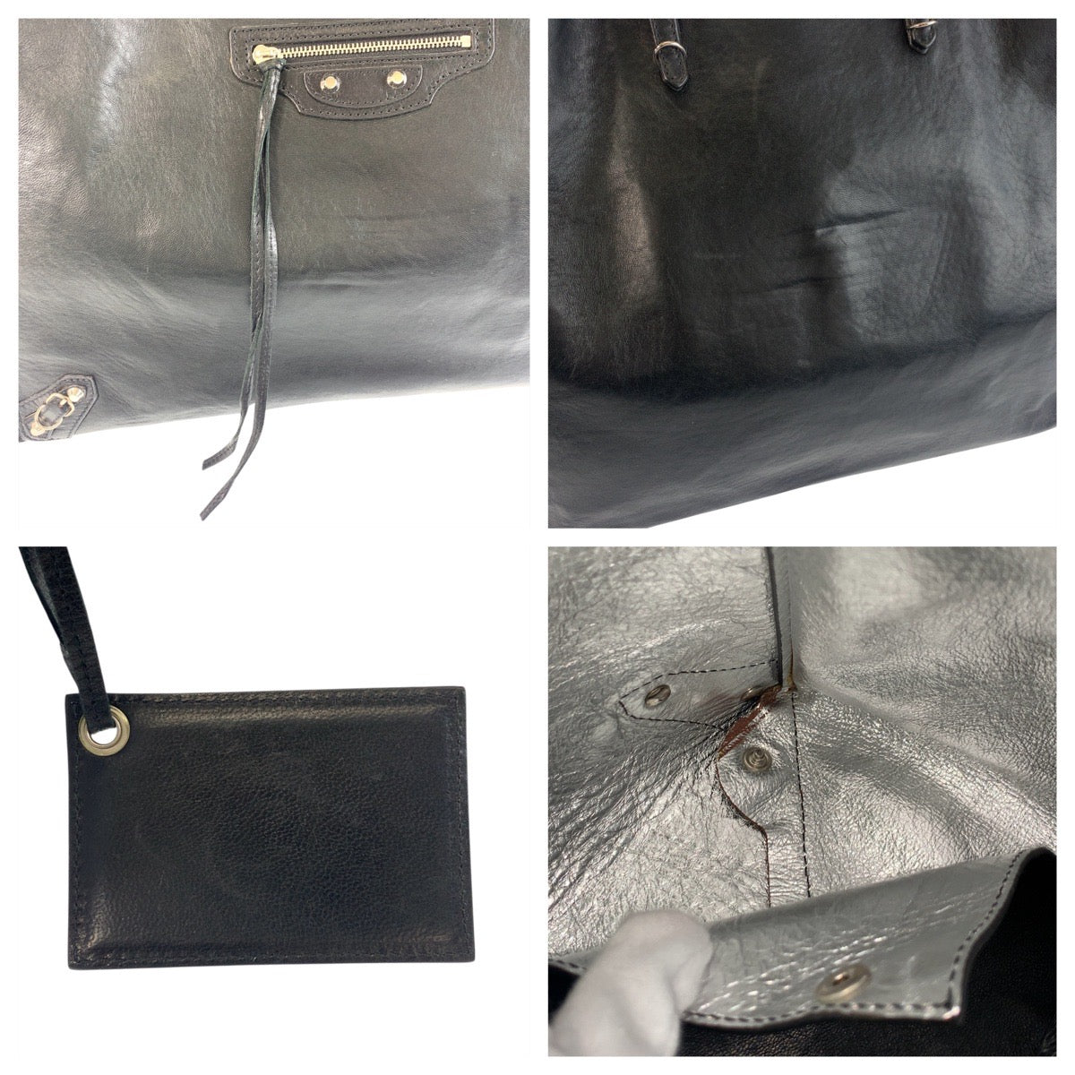 BALENCIAGA Tote Bag 236701 leather Black SilverMetal Tote Bag Shoulder Bag Unisex paper Women Used Authentic