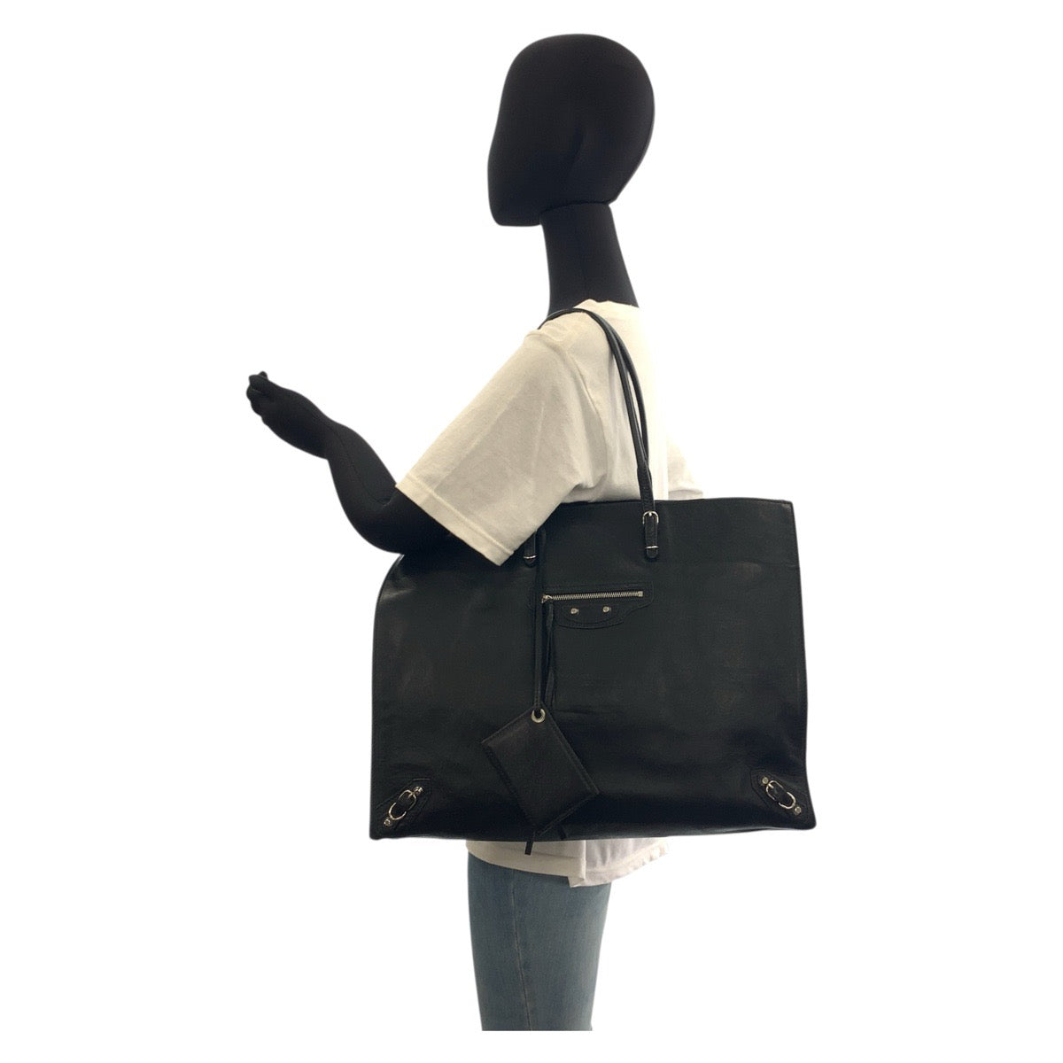 BALENCIAGA Tote Bag 236701 leather Black SilverMetal Tote Bag Shoulder Bag Unisex paper Women Used Authentic