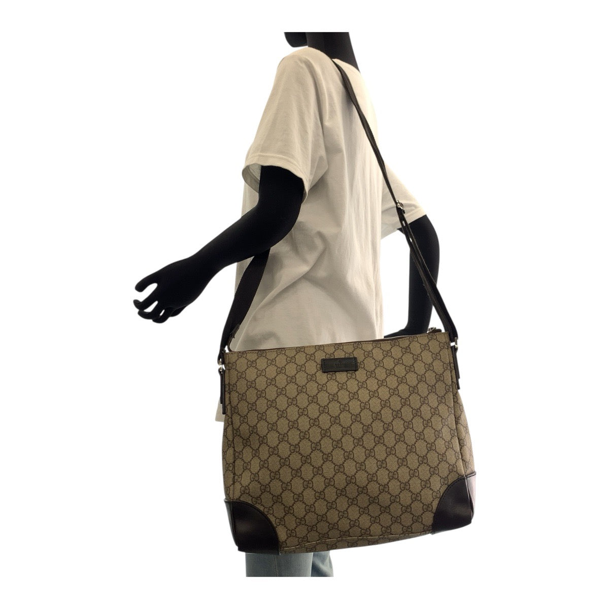 GUCCI Shoulder Bag 110054 GG Supreme Canvas Beige Brown SilverMetal