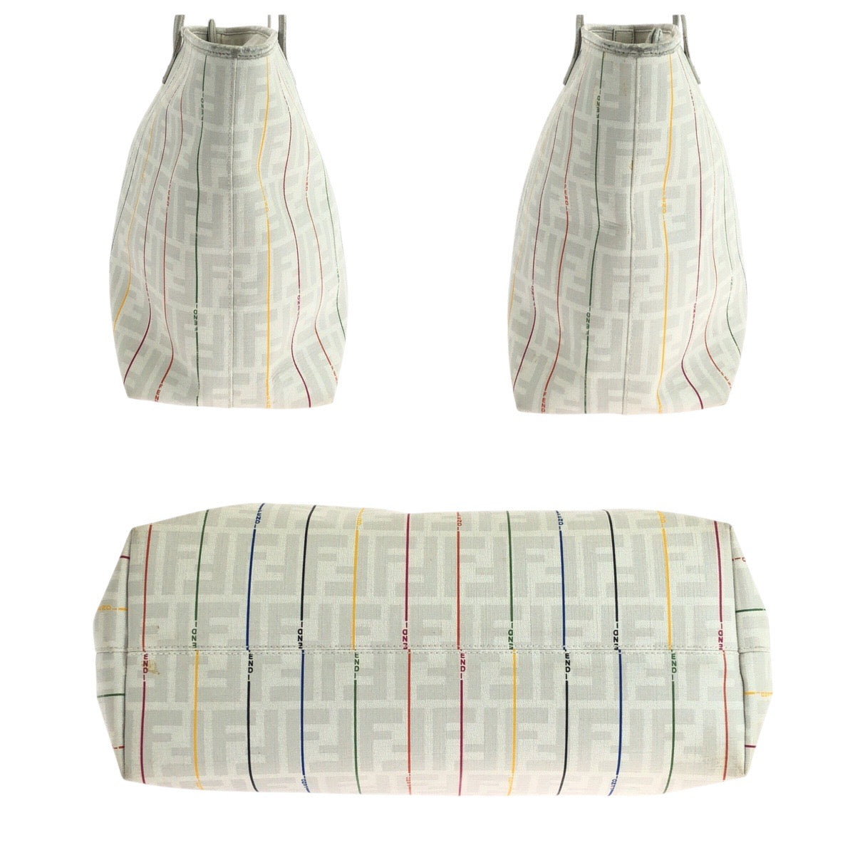 FENDI Tote Bag 88H185 HQP leather White multicolor Tote Bag Shoulder Bag Zucca Women Used Authentic