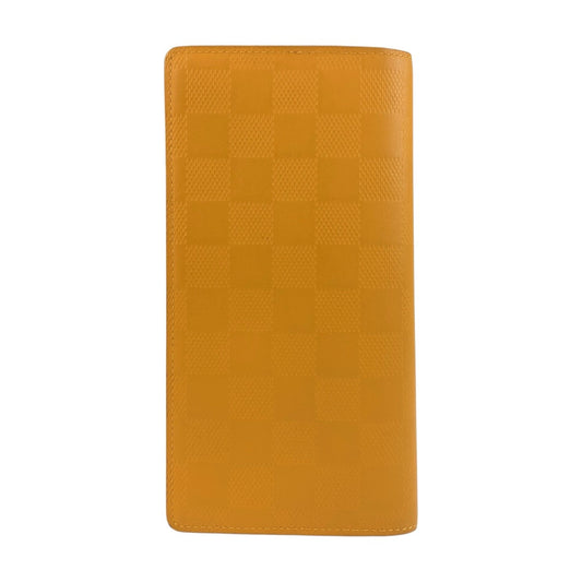 LOUIS VUITTON Long Wallet Purse N63146 leather Solar Yellow SilverMetal Long Wallet Purse Damier Anfini Portefeuille Braza mens Used Authentic