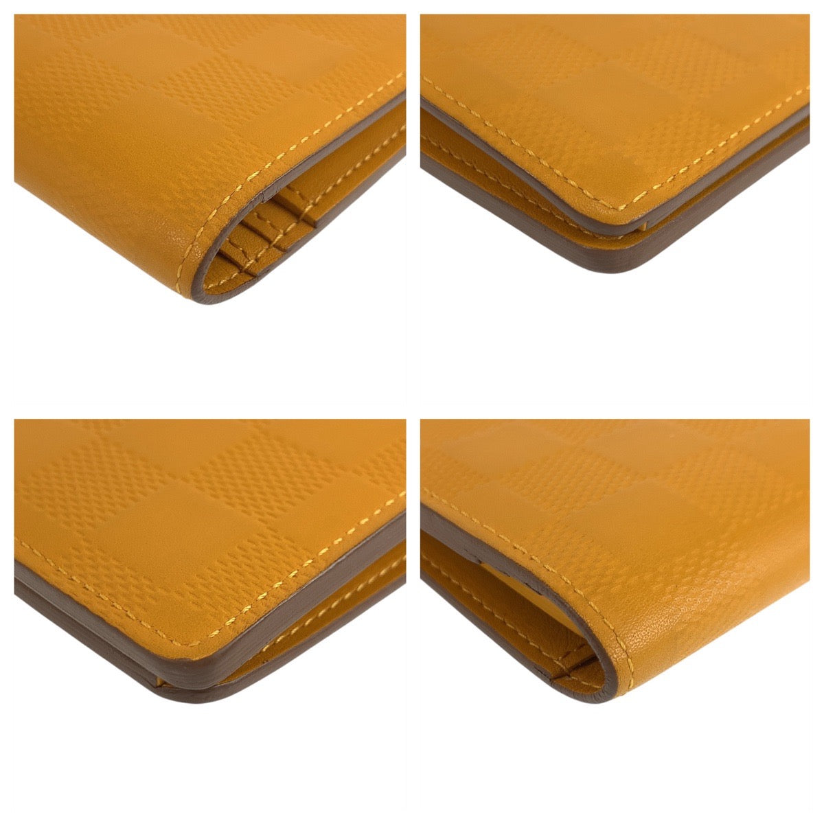 LOUIS VUITTON Long Wallet Purse N63146 leather Solar Yellow SilverMetal Long Wallet Purse Damier Anfini Portefeuille Braza mens Used Authentic