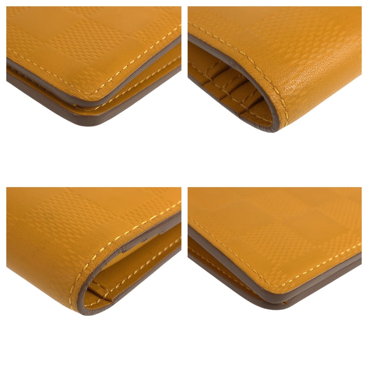 LOUIS VUITTON Long Wallet Purse N63146 leather Solar Yellow SilverMetal Long Wallet Purse Damier Anfini Portefeuille Braza mens Used Authentic