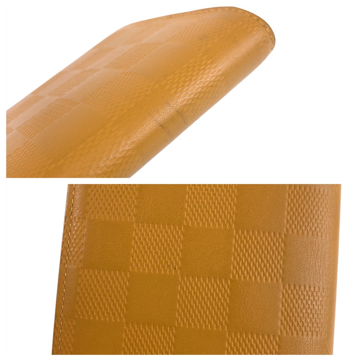 LOUIS VUITTON Long Wallet Purse N63146 leather Solar Yellow SilverMetal Long Wallet Purse Damier Anfini Portefeuille Braza mens Used Authentic