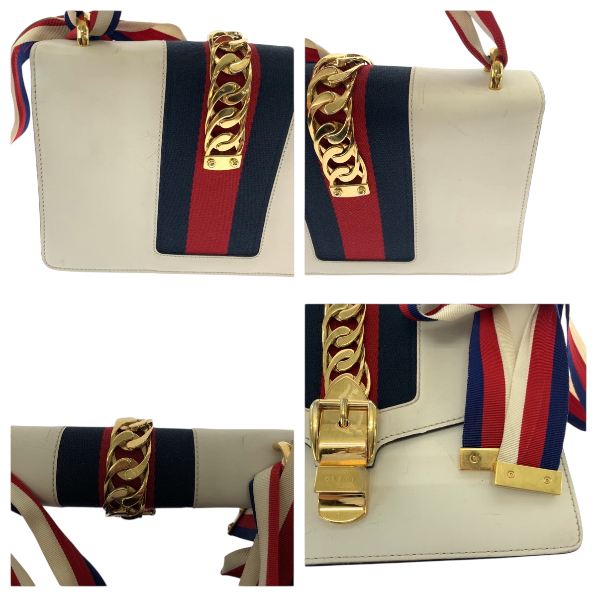 GUCCI Shoulder Bag 421882 Calfskin Ivory Gold Metal Shoulder Bag handbag sherry line sylvie Women Used Authentic