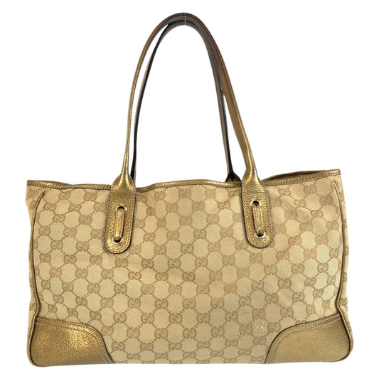 GUCCI Tote Bag 163805 GG canvas, leather Beige gold Tote Bag Shoulder Bag Pretty Women Used Authentic