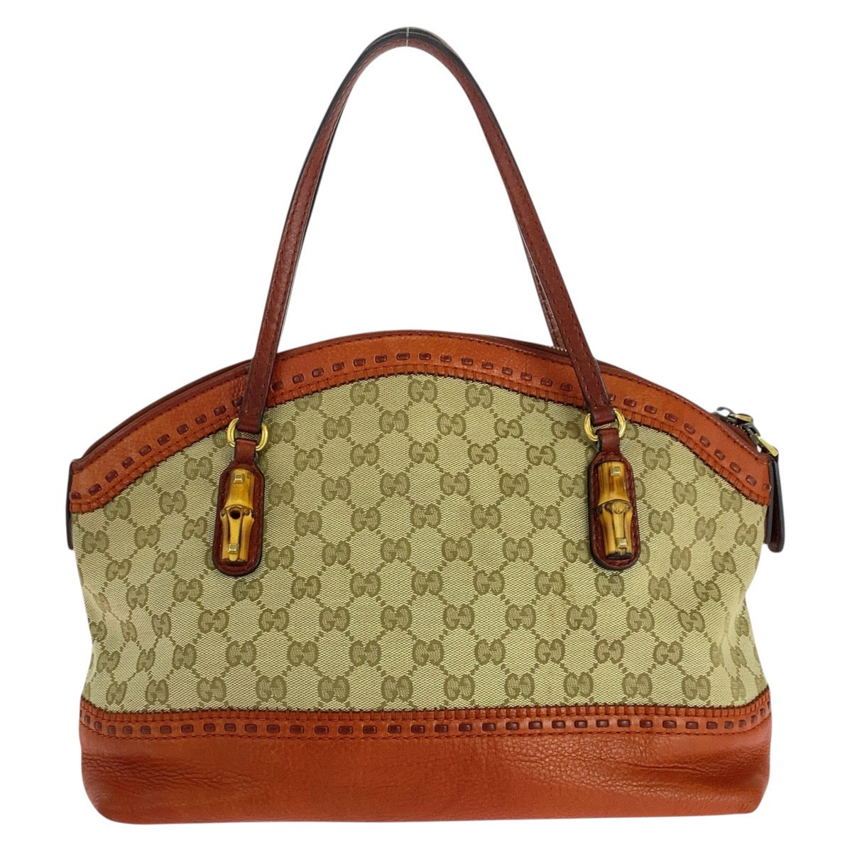 GUCCI Handbag 339002 GG canvas, leather Beige Orange Gold Metal Handbag Shoulder Bag Bamboo Women Used Authentic
