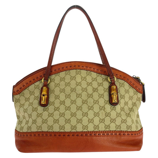 GUCCI Handbag 339002 GG canvas, leather Beige Orange Gold Metal Handbag Shoulder Bag Bamboo Women Used Authentic
