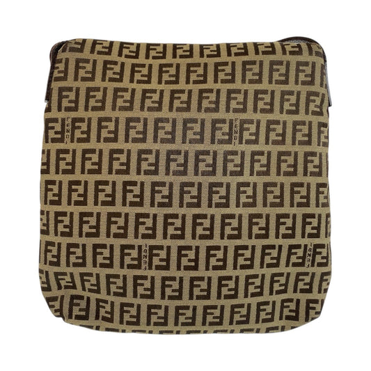 FENDI Shoulder Bag 8BT075 Canvas, Leather Beige Brown Gold Metal Shoulder Bag pochette Zucchino Women Used Authentic