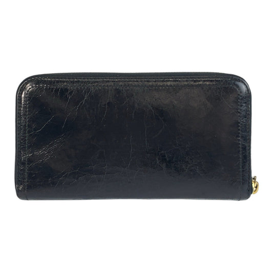 PRADA Long Wallet Purse leather Black Gold Metal logo