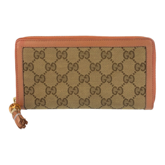 GUCCI Long Wallet Purse 224253 GG canvas Beige Pink Gold Metal Bamboo