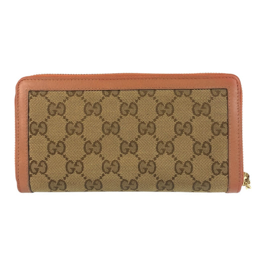 GUCCI Long Wallet Purse 224253 GG canvas Beige Pink Gold Metal Bamboo