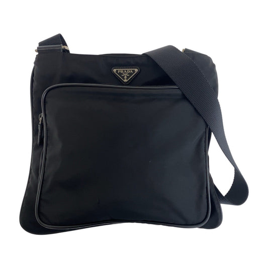 PRADA Shoulder Bag Nylon Black SilverMetal Test Triangle With logo
