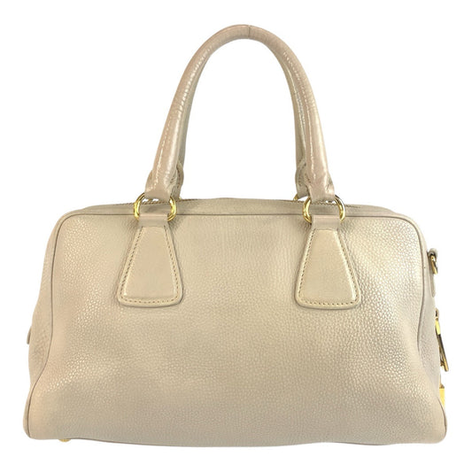 PRADA Handbag leather Beige Ivory Gold Metal Vitterodino Triangle With logo