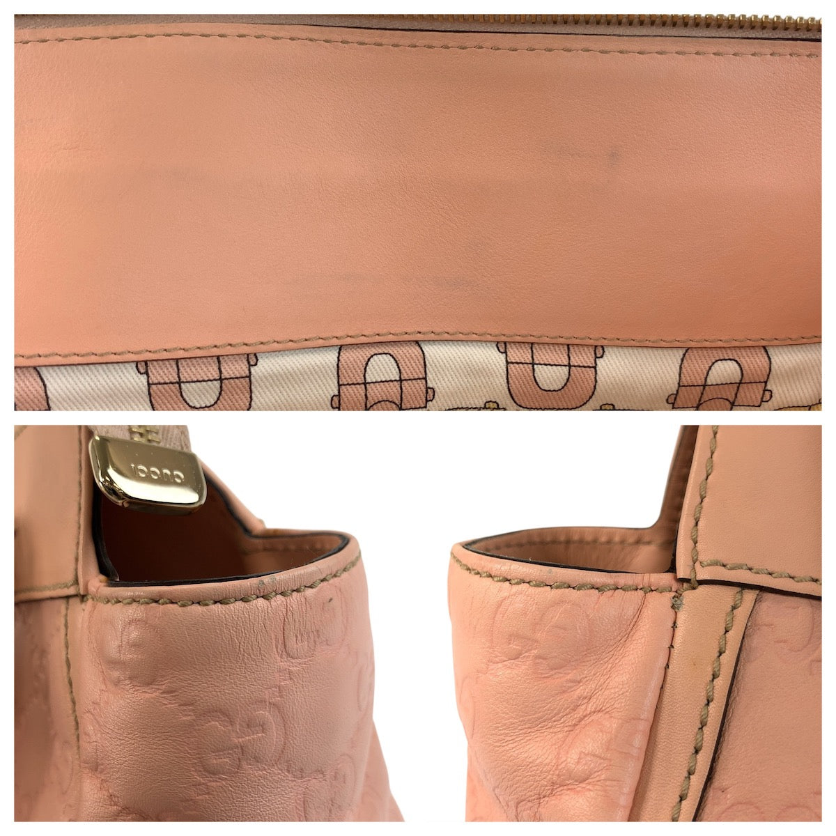 GUCCI Tote Bag 189831 leather Pink Gold Metal Tote Bag Shoulder Bag Abby Guccissima Women Used Authentic
