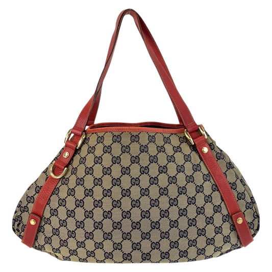 GUCCI Tote Bag 130736 GG canvas Gray Red Gold Metal Abbey