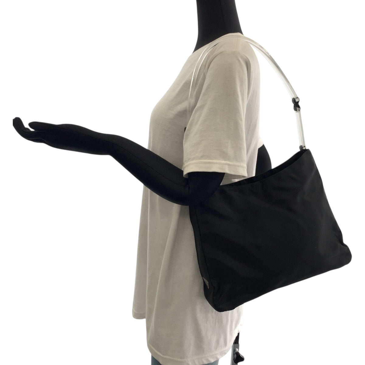 PRADA Shoulder Bag Nylon, Plastic Black Silver Metal Shoulder Bag Shoulder Bag Test Triangle With logo Women Used Authentic