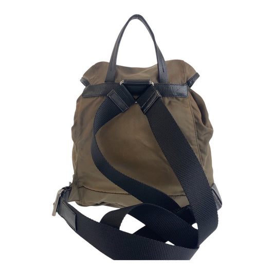 PRADA Backpack BZ0001 Nylon Khaki Gray Black Silver Metal Test Triangle With logo