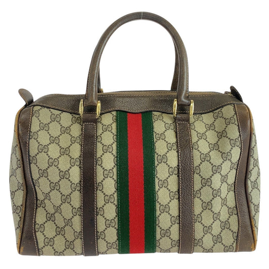 GUCCI Handbag GG Supreme canvas, leather Beige Brown Gold Metal Old Gucci Shelly Line Women Used Authentic