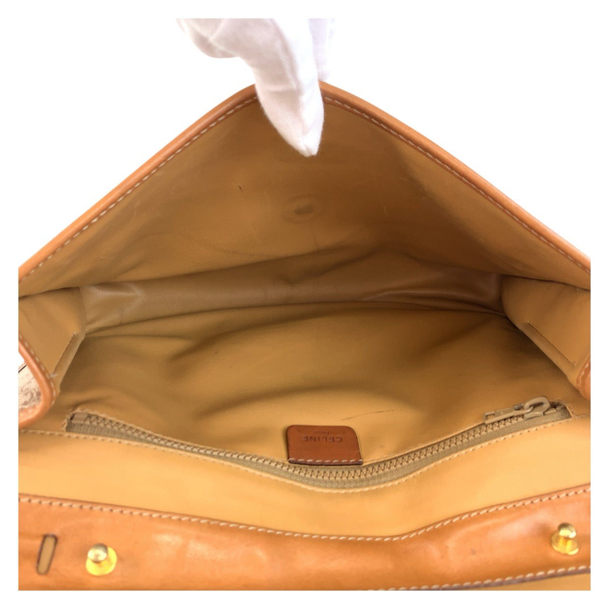 CELINE Clutch bag M08 PVC, Leather Brown Gold Metal Clutch bag business bag Macadam Women Used Authentic