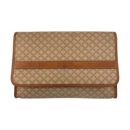 CELINE Clutch bag M08 PVC, Leather Brown Gold Metal Clutch bag business bag Macadam Women Used Authentic
