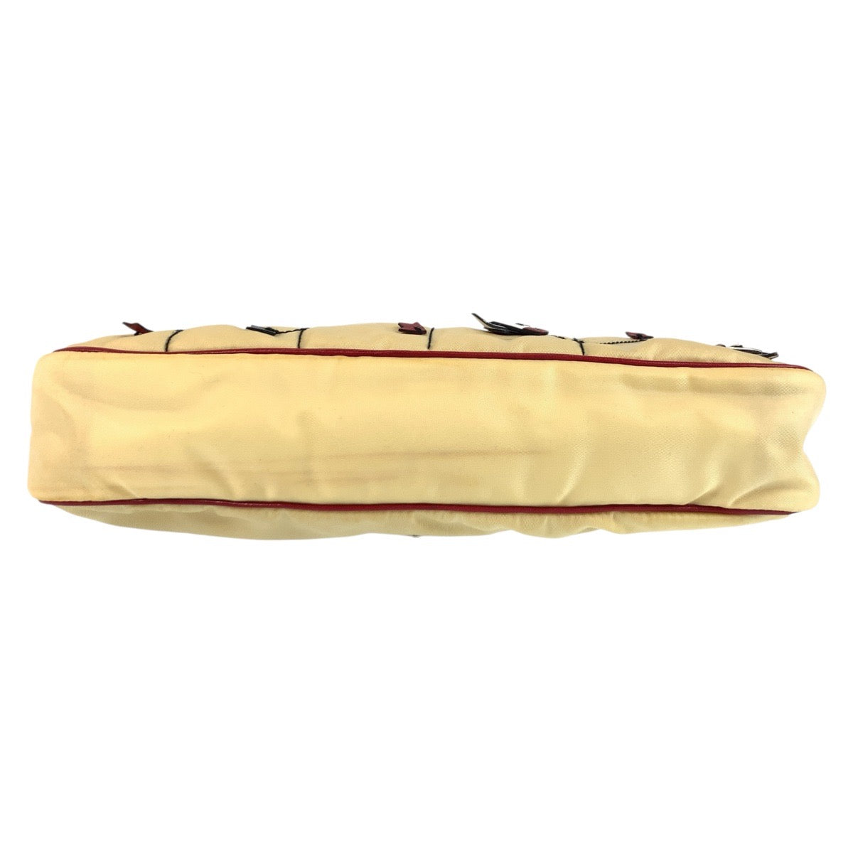 PRADA Shoulder Bag Nylon, Leather Beige Red SilverMetal Shoulder Bag accessory pouch Triangle With logo Women Used Authentic