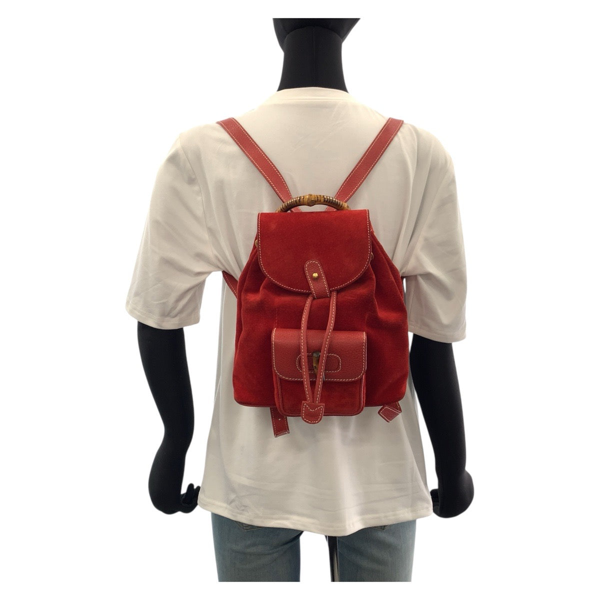 GUCCI Backpack 003 2034 0030 Suede Red Gold Metal Bamboo