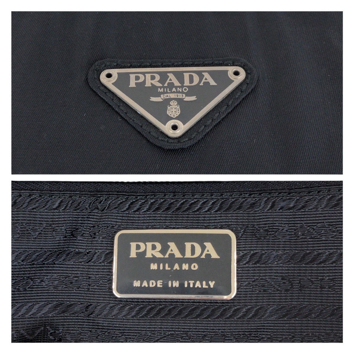 PRADA Tote Bag Nylon Black SilverMetal Tote Bag handbag Test Triangle With logo Women Used Authentic