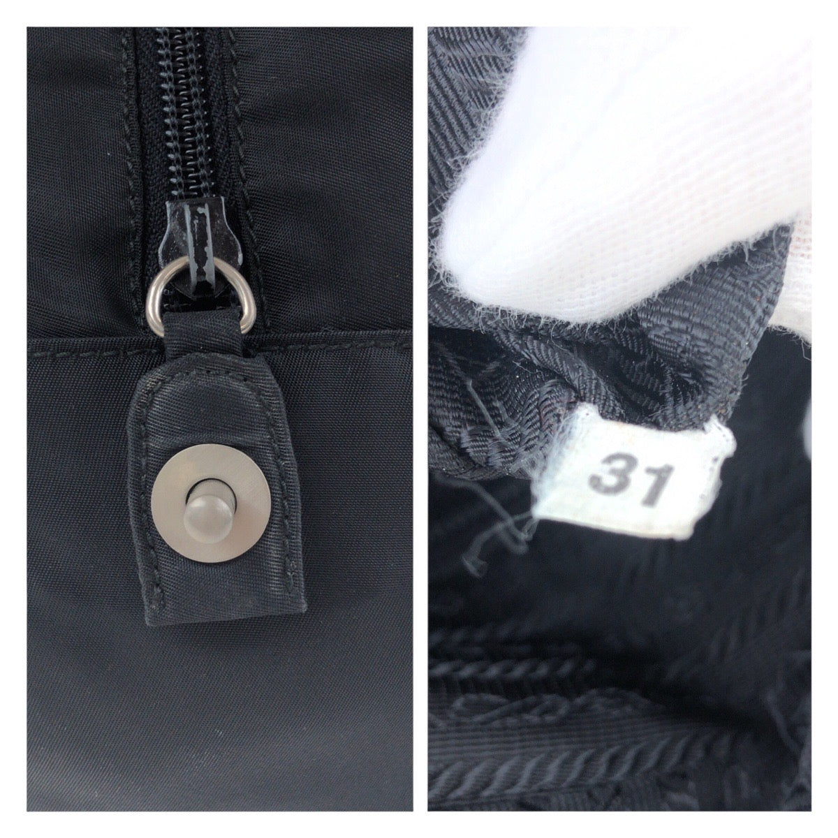 PRADA Tote Bag Nylon Black SilverMetal Tote Bag handbag Test Triangle With logo Women Used Authentic