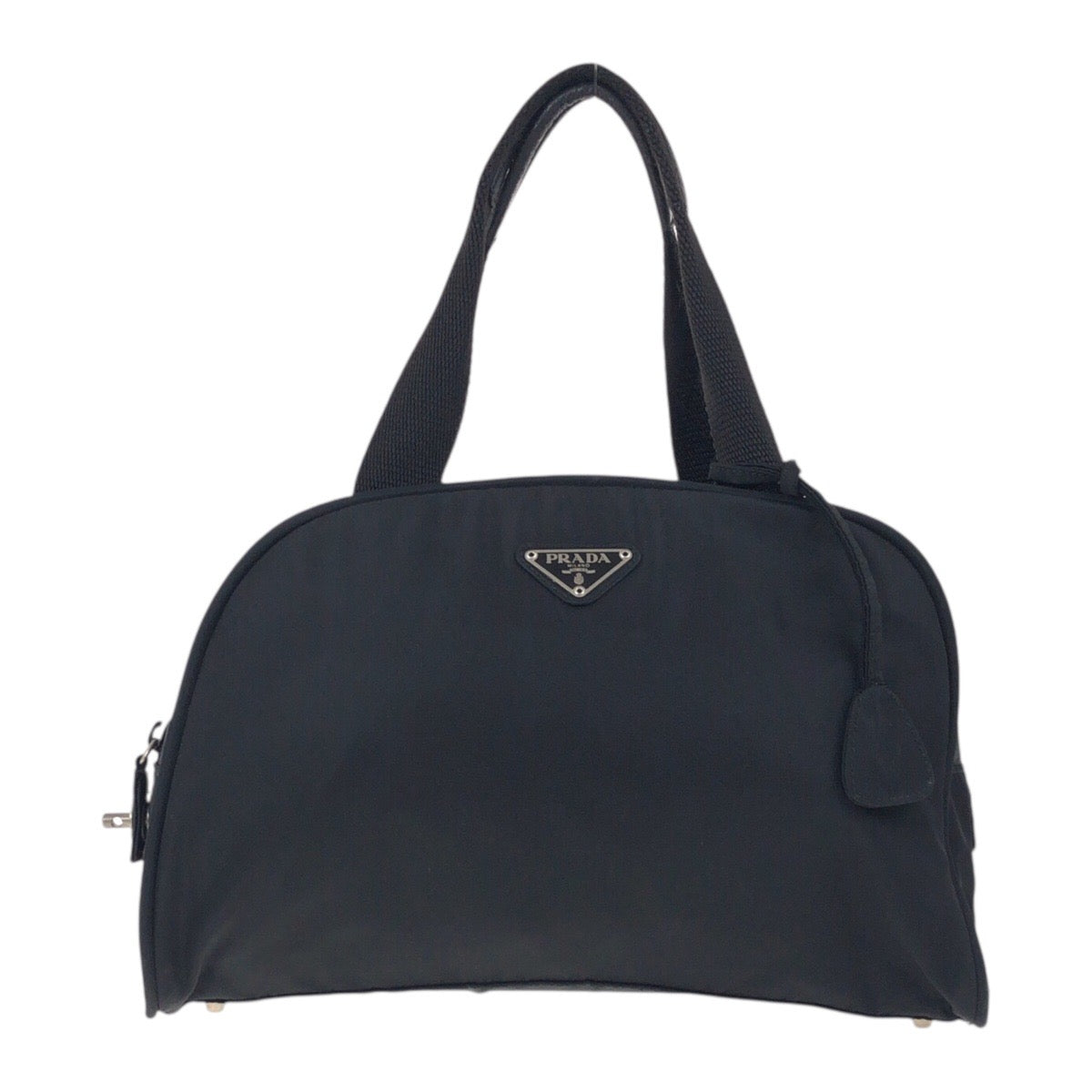 PRADA Tote Bag Nylon Black SilverMetal Tote Bag handbag Test Triangle With logo Women Used Authentic