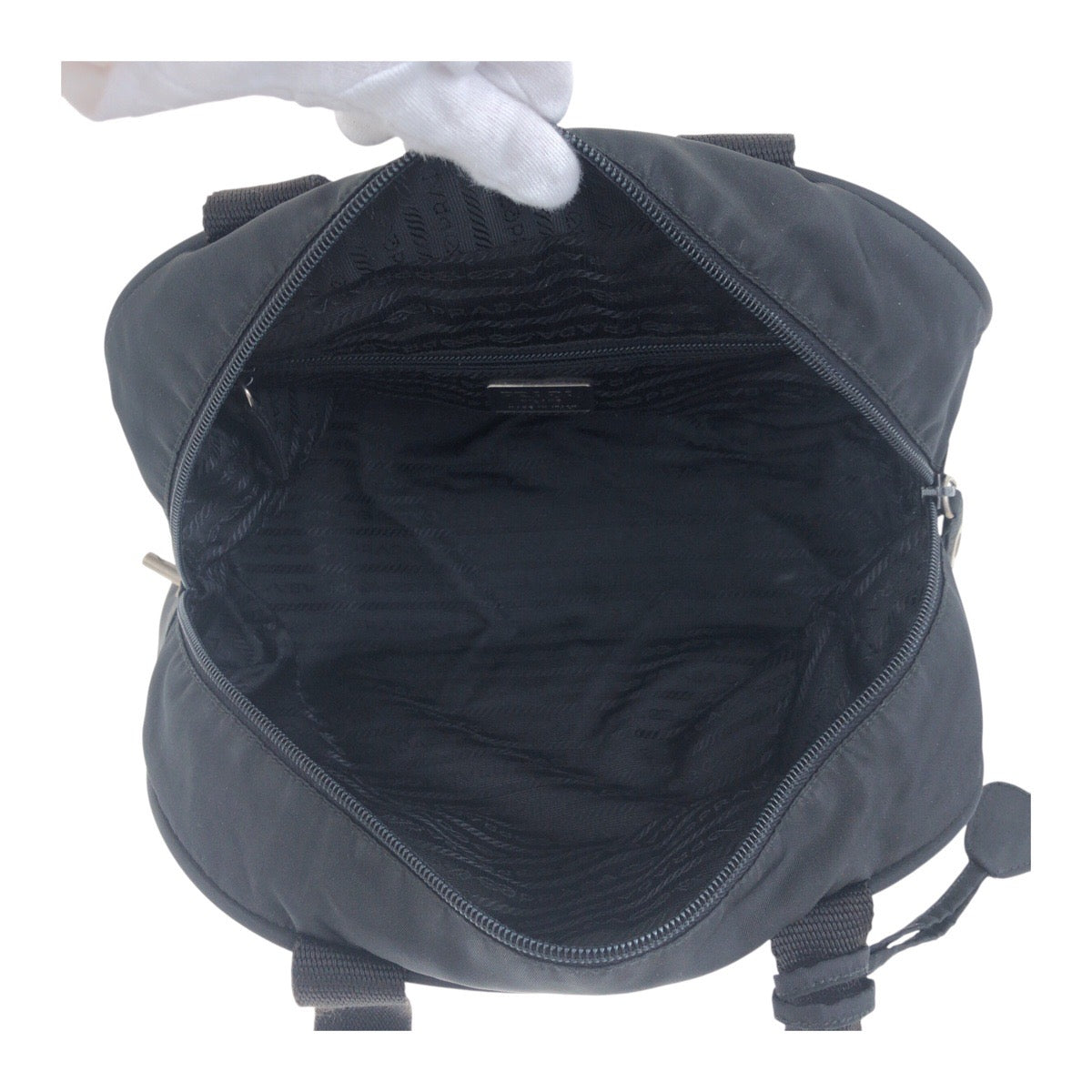 PRADA Tote Bag Nylon Black SilverMetal Tote Bag handbag Test Triangle With logo Women Used Authentic