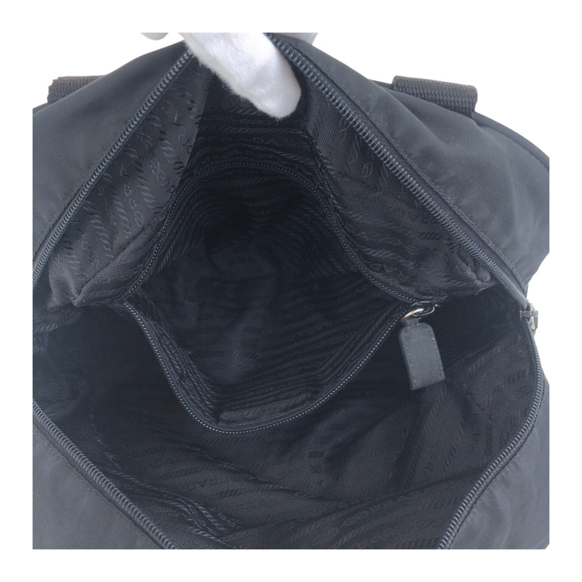 PRADA Tote Bag Nylon Black SilverMetal Tote Bag handbag Test Triangle With logo Women Used Authentic