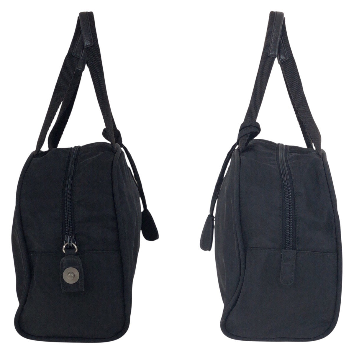 PRADA Tote Bag Nylon Black SilverMetal Tote Bag handbag Test Triangle With logo Women Used Authentic