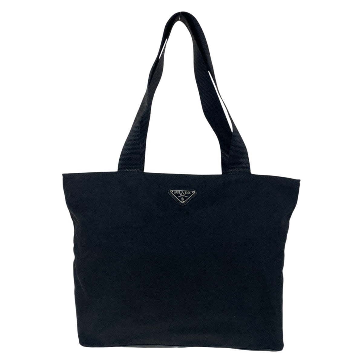 PRADA Tote Bag Nylon Black SilverMetal Tote Bag Shoulder Bag Test Triangle With logo Women Used Authentic