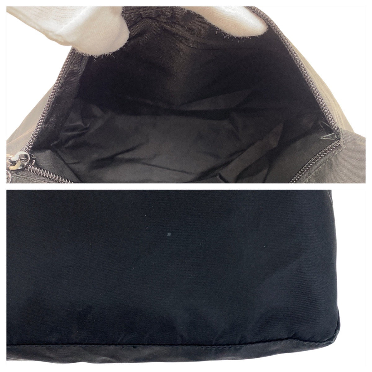 PRADA Tote Bag Nylon Black SilverMetal Tote Bag Shoulder Bag Test Triangle With logo Women Used Authentic