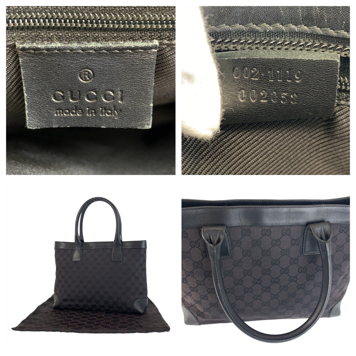 GUCCI Tote Bag 002 1119 GG canvas, leather Black black Tote Bag Shoulder Bag Women Used Authentic
