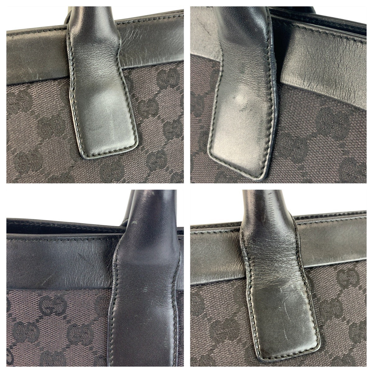 GUCCI Tote Bag 002 1119 GG canvas, leather Black black Tote Bag Shoulder Bag Women Used Authentic