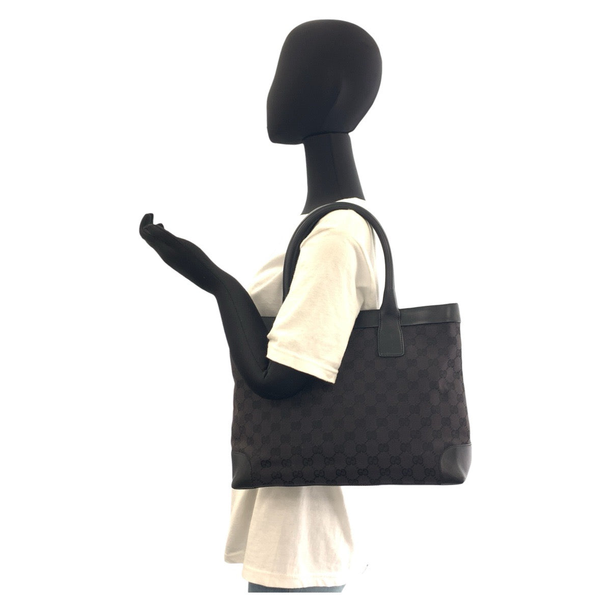 GUCCI Tote Bag 002 1119 GG canvas, leather Black black Tote Bag Shoulder Bag Women Used Authentic
