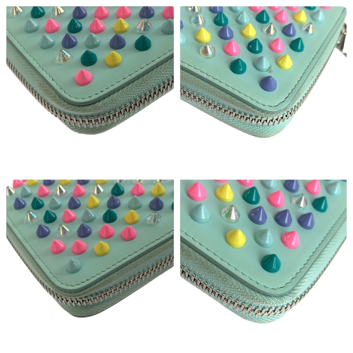 Christian Louboutin Long Wallet Purse leather Blue Multicolor SilverMetal Panettone