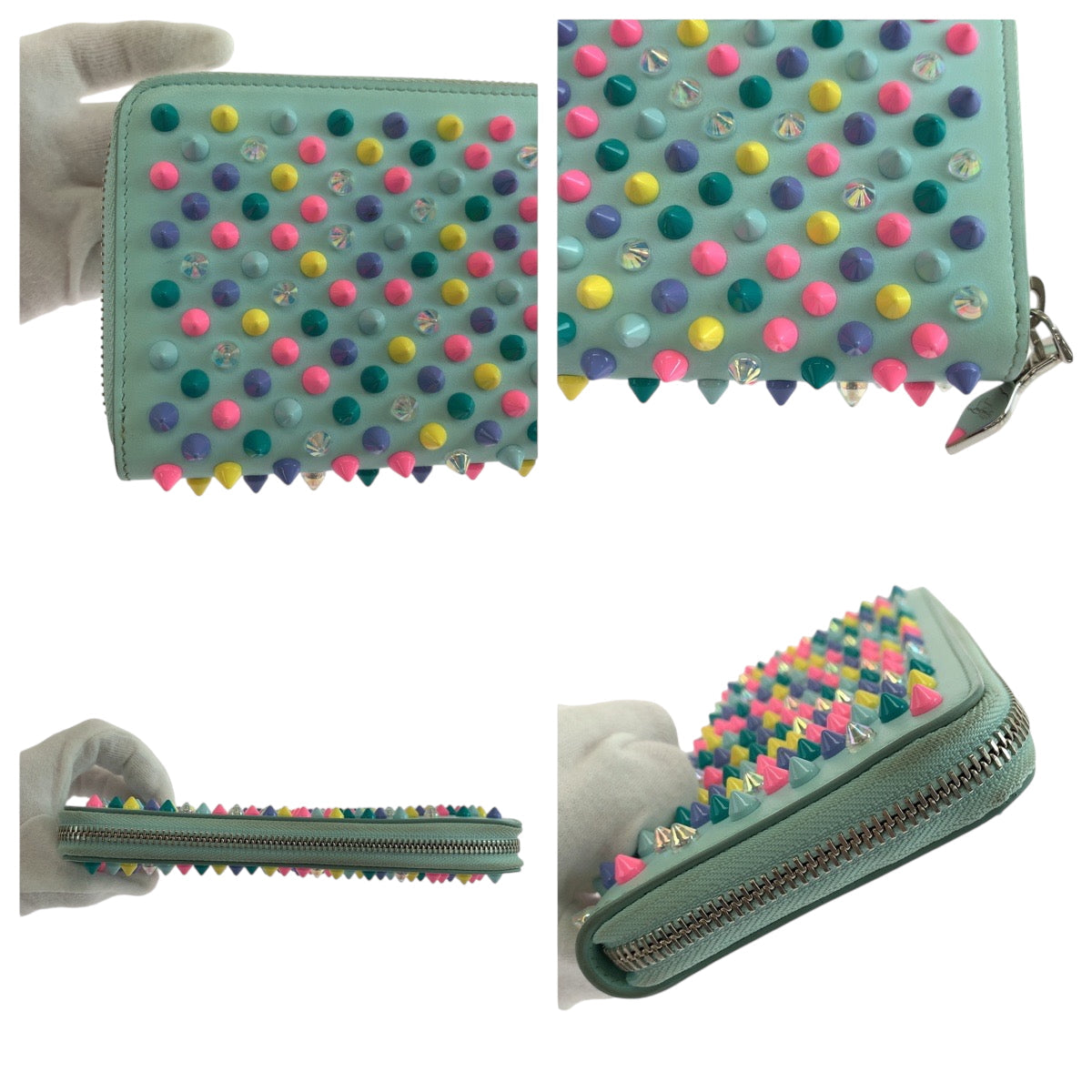 Christian Louboutin Long Wallet Purse leather Blue Multicolor SilverMetal Panettone