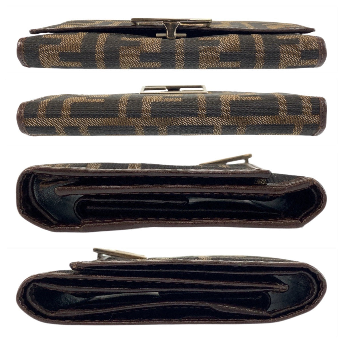 FENDI Tri-fold wallet 07-15829/0-012 canvas Brown Silver Metal Folding Wallet Compact Wallet Zucca Women Used Authentic