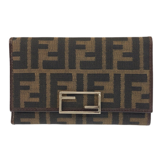 FENDI Tri-fold wallet 07-15829/0-012 canvas Brown Silver Metal Folding Wallet Compact Wallet Zucca Women Used Authentic