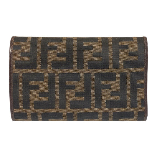 FENDI Tri-fold wallet 07-15829/0-012 canvas Brown Silver Metal Folding Wallet Compact Wallet Zucca Women Used Authentic