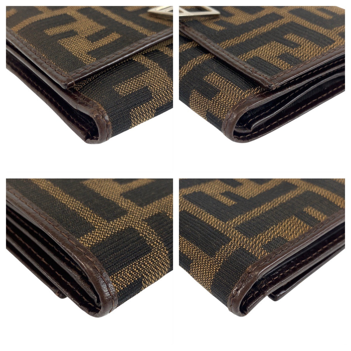 FENDI Tri-fold wallet 07-15829/0-012 canvas Brown Silver Metal Folding Wallet Compact Wallet Zucca Women Used Authentic