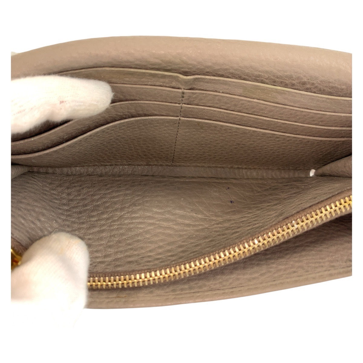 PRADA Long Wallet Purse leather Greige Gold Metal Long Wallet Purse logo Women Used Authentic