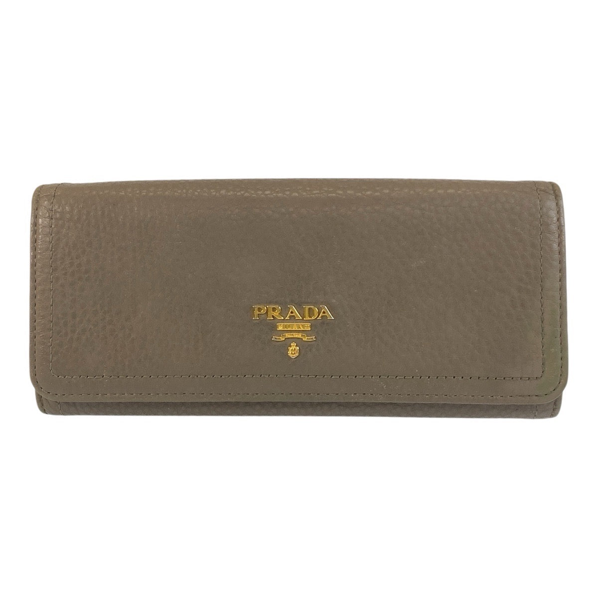 PRADA Long Wallet Purse leather Greige Gold Metal Long Wallet Purse logo Women Used Authentic