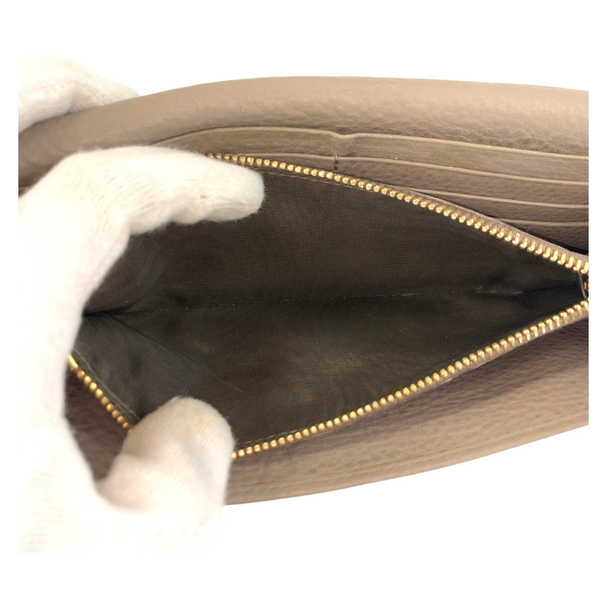 PRADA Long Wallet Purse leather Greige Gold Metal Long Wallet Purse logo Women Used Authentic