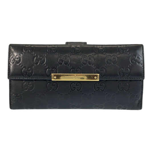 GUCCI Long Wallet Purse 112715 leather Black GoldMetal Long Wallet Purse Guccisima Women Used Authentic